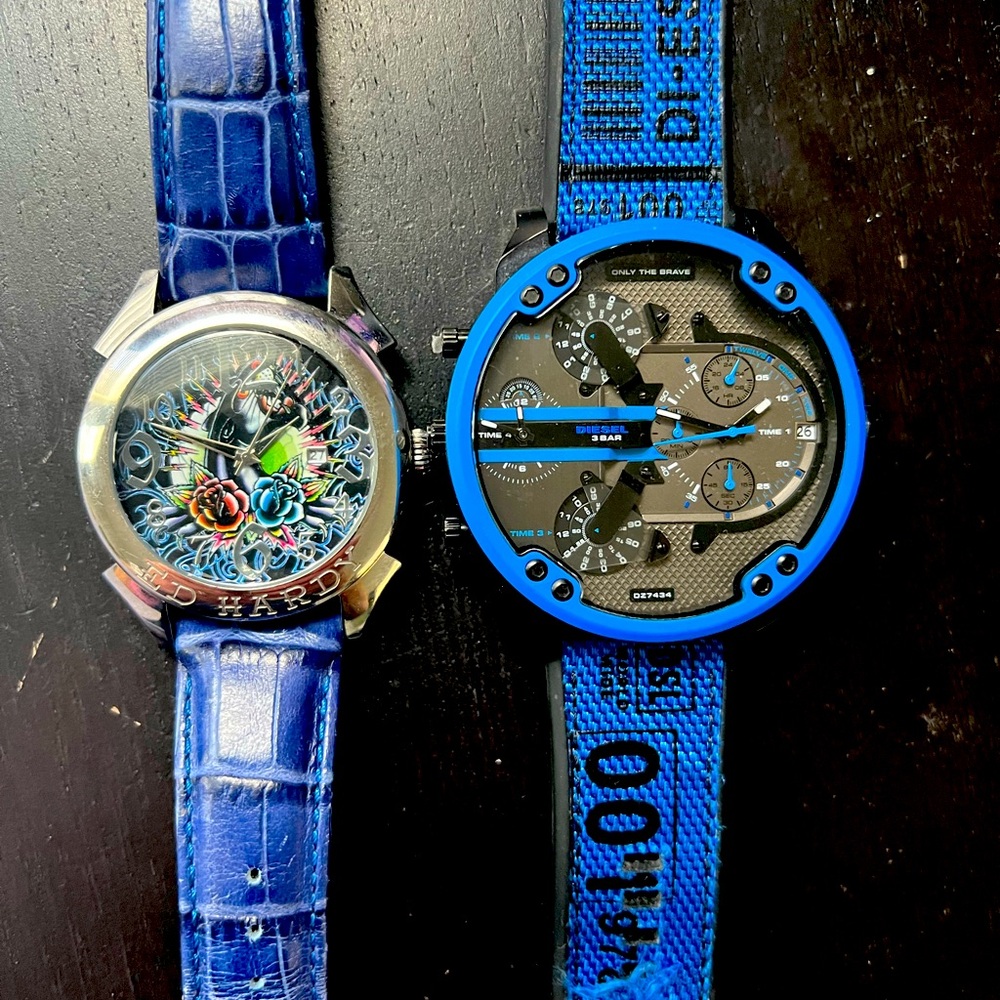 Ed Hardy Blue Smartwatch with Vibrant Design